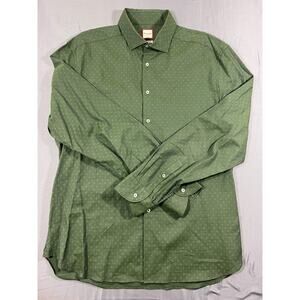Camicissima Trendy Dress Shirt Mens 17.5 Green Micro Floral Cotton Oxford Formal